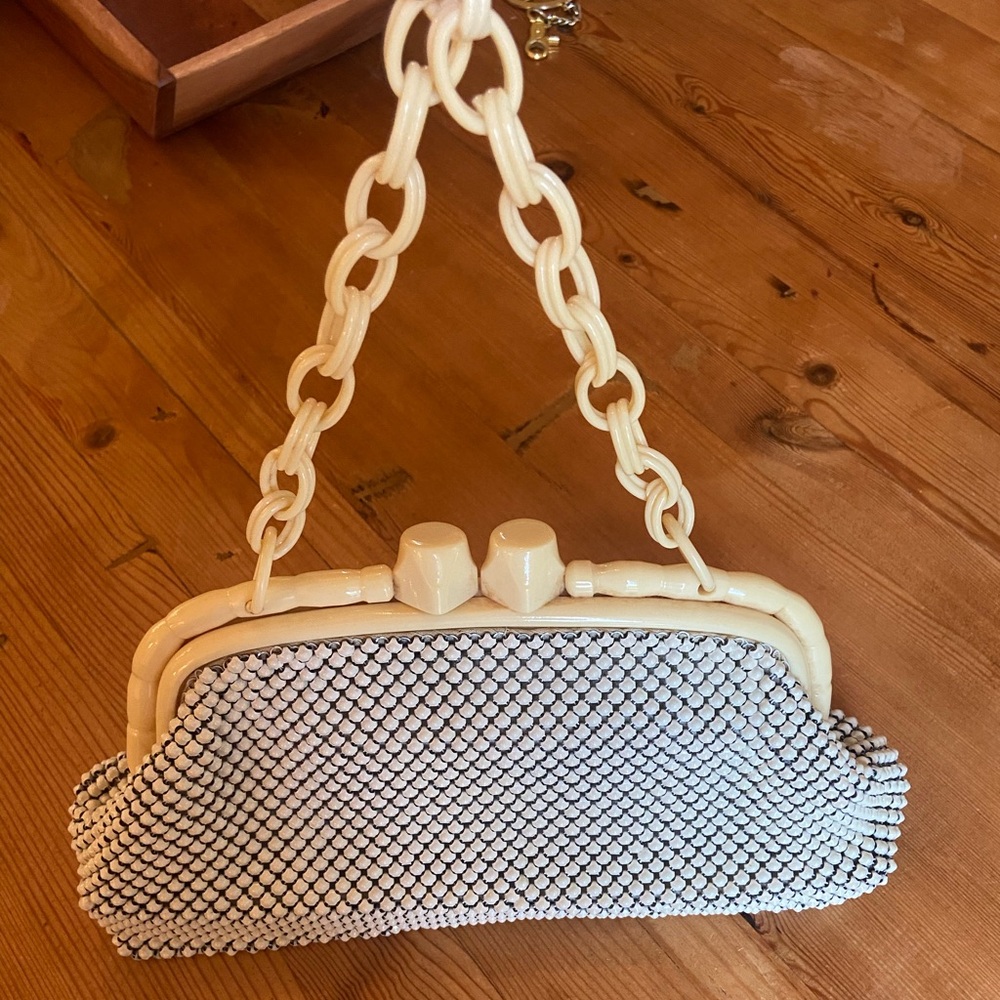 Antique Vintage Whiting & Davis Handbag Purse Ivory Metal Mesh - Picture 2 of 5